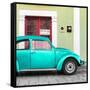 ¡Viva Mexico! Square Collection - The Teal VW Beetle Car with Lime Green Street Wall-Philippe Hugonnard-Framed Stretched Canvas