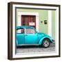 ¡Viva Mexico! Square Collection - The Turquoise VW Beetle Car with Lime Green Street Wall-Philippe Hugonnard-Framed Photographic Print