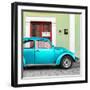 ¡Viva Mexico! Square Collection - The Turquoise VW Beetle Car with Lime Green Street Wall-Philippe Hugonnard-Framed Photographic Print