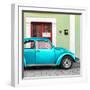 ¡Viva Mexico! Square Collection - The Turquoise VW Beetle Car with Lime Green Street Wall-Philippe Hugonnard-Framed Photographic Print