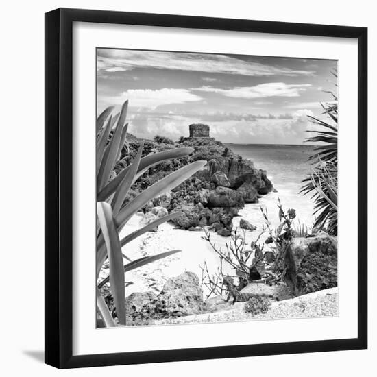 ¡Viva Mexico! Square Collection - Tulum Ruins along Caribbean Coastline with Iguana II-Philippe Hugonnard-Framed Premium Photographic Print