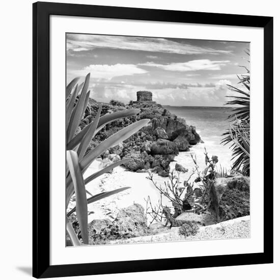 ¡Viva Mexico! Square Collection - Tulum Ruins along Caribbean Coastline with Iguana II-Philippe Hugonnard-Framed Photographic Print