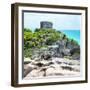 ¡Viva Mexico! Square Collection - Tulum Ruins along Caribbean Coastline with Iguana III-Philippe Hugonnard-Framed Photographic Print