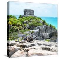 ¡Viva Mexico! Square Collection - Tulum Ruins along Caribbean Coastline with Iguana III-Philippe Hugonnard-Stretched Canvas