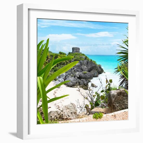 ¡Viva Mexico! Square Collection - Tulum Ruins along Caribbean Coastline with Iguana-Philippe Hugonnard-Framed Photographic Print