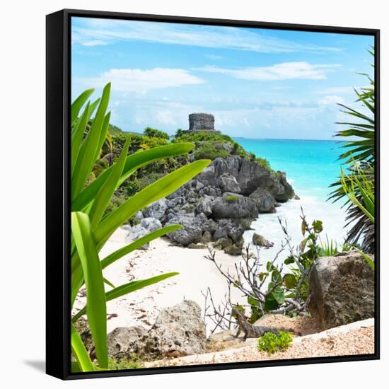 ¡Viva Mexico! Square Collection - Tulum Ruins along Caribbean Coastline with Iguana-Philippe Hugonnard-Framed Stretched Canvas