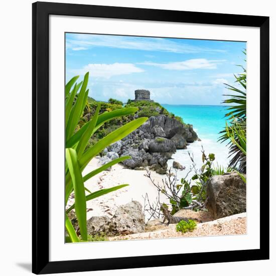 ¡Viva Mexico! Square Collection - Tulum Ruins along Caribbean Coastline with Iguana-Philippe Hugonnard-Framed Photographic Print