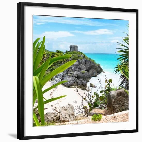 ¡Viva Mexico! Square Collection - Tulum Ruins along Caribbean Coastline with Iguana-Philippe Hugonnard-Framed Photographic Print