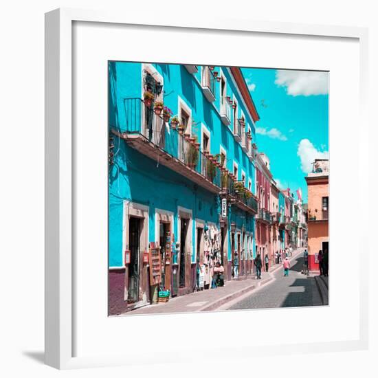 ¡Viva Mexico! Square Collection - Turquoise Street in Guanajuato-Philippe Hugonnard-Framed Photographic Print