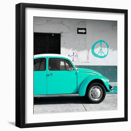 ¡Viva Mexico! Square Collection - Turquoise VW Beetle Car & Peace Symbol-Philippe Hugonnard-Framed Photographic Print