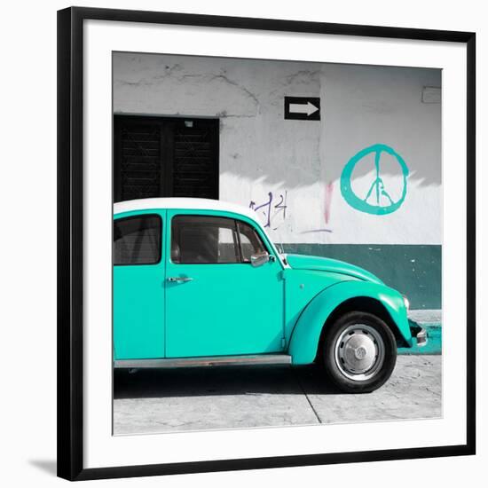 ¡Viva Mexico! Square Collection - Turquoise VW Beetle Car & Peace Symbol-Philippe Hugonnard-Framed Photographic Print