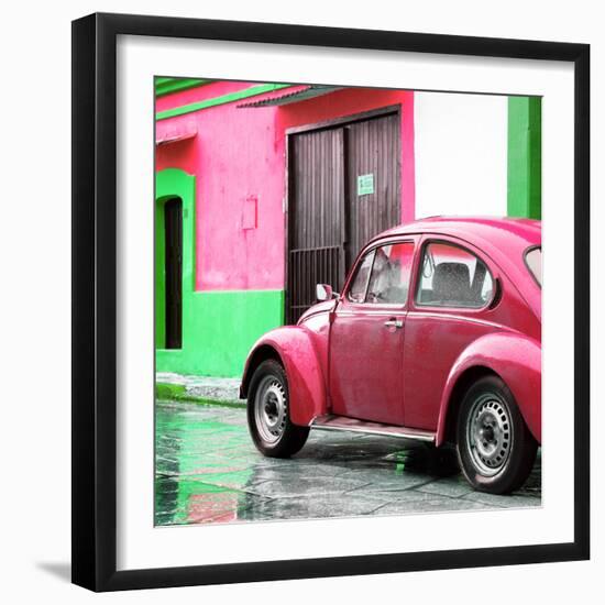 ¡Viva Mexico! Square Collection - VW Beetle and Pink Wall II-Philippe Hugonnard-Framed Photographic Print