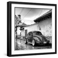 ¡Viva Mexico! Square Collection - VW Beetle Car in San Cristobal de Las Casas B&W-Philippe Hugonnard-Framed Photographic Print