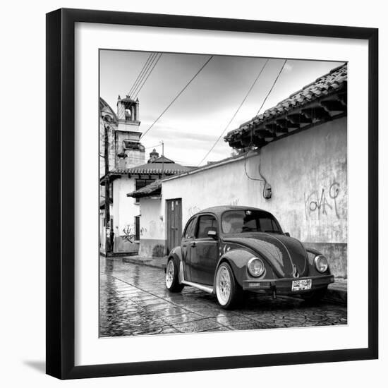 ¡Viva Mexico! Square Collection - VW Beetle Car in San Cristobal de Las Casas B&W-Philippe Hugonnard-Framed Photographic Print