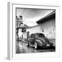 ¡Viva Mexico! Square Collection - VW Beetle Car in San Cristobal de Las Casas B&W-Philippe Hugonnard-Framed Photographic Print