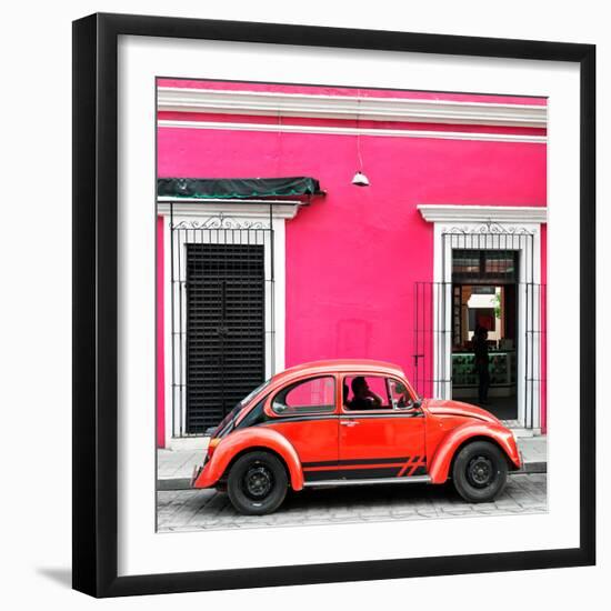 ¡Viva Mexico! Square Collection - VW Beetle Car - Pink & Red-Philippe Hugonnard-Framed Photographic Print