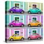 ¡Viva Mexico! Square Collection - VW Beetle Cars with Color Facades II-Philippe Hugonnard-Stretched Canvas