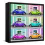 ¡Viva Mexico! Square Collection - VW Beetle Cars with Color Facades-Philippe Hugonnard-Framed Stretched Canvas