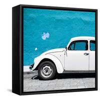 ¡Viva Mexico! Square Collection - White VW Beetle Car & Blue Wall-Philippe Hugonnard-Framed Stretched Canvas