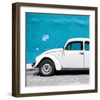 ¡Viva Mexico! Square Collection - White VW Beetle Car & Blue Wall-Philippe Hugonnard-Framed Photographic Print