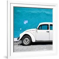 ¡Viva Mexico! Square Collection - White VW Beetle Car & Blue Wall-Philippe Hugonnard-Framed Photographic Print