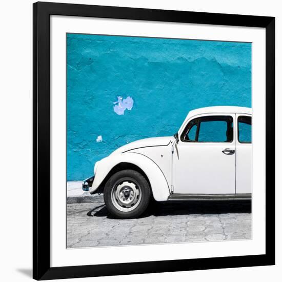 ¡Viva Mexico! Square Collection - White VW Beetle Car & Blue Wall-Philippe Hugonnard-Framed Photographic Print