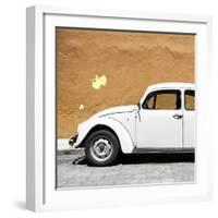 ¡Viva Mexico! Square Collection - White VW Beetle Car & Dark Beige Wall-Philippe Hugonnard-Framed Photographic Print