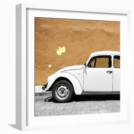 ¡Viva Mexico! Square Collection - White VW Beetle Car & Dark Beige Wall-Philippe Hugonnard-Framed Photographic Print