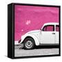 ¡Viva Mexico! Square Collection - White VW Beetle Car & Deep Pink Wall-Philippe Hugonnard-Framed Stretched Canvas