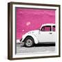 ¡Viva Mexico! Square Collection - White VW Beetle Car & Deep Pink Wall-Philippe Hugonnard-Framed Photographic Print