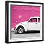 ¡Viva Mexico! Square Collection - White VW Beetle Car & Deep Pink Wall-Philippe Hugonnard-Framed Photographic Print