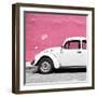 ¡Viva Mexico! Square Collection - White VW Beetle Car & Pink Wall-Philippe Hugonnard-Framed Photographic Print