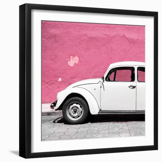 ¡Viva Mexico! Square Collection - White VW Beetle Car & Pink Wall-Philippe Hugonnard-Framed Photographic Print