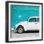 ¡Viva Mexico! Square Collection - White VW Beetle Car & Turquoise Wall-Philippe Hugonnard-Framed Photographic Print