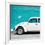 ¡Viva Mexico! Square Collection - White VW Beetle Car & Turquoise Wall-Philippe Hugonnard-Framed Photographic Print