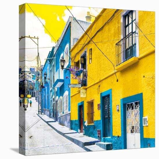 ¡Viva Mexico! Square Collection - Yellow & Blue Facades of Guanajuato-Philippe Hugonnard-Stretched Canvas