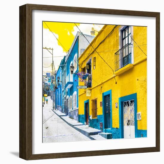 ¡Viva Mexico! Square Collection - Yellow & Blue Facades of Guanajuato-Philippe Hugonnard-Framed Photographic Print