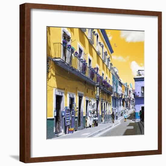 ¡Viva Mexico! Square Collection - Yellow Street in Guanajuato-Philippe Hugonnard-Framed Photographic Print