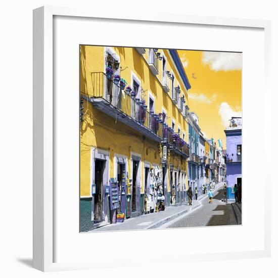 ¡Viva Mexico! Square Collection - Yellow Street in Guanajuato-Philippe Hugonnard-Framed Photographic Print