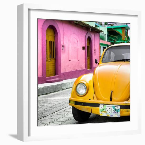 ¡Viva Mexico! Square Collection - Yellow VW Beetle Car and Colorful House-Philippe Hugonnard-Framed Photographic Print