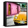 ¡Viva Mexico! Square Collection - Yellow VW Beetle Car and Colorful House-Philippe Hugonnard-Framed Stretched Canvas