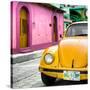 ¡Viva Mexico! Square Collection - Yellow VW Beetle Car and Colorful House-Philippe Hugonnard-Stretched Canvas