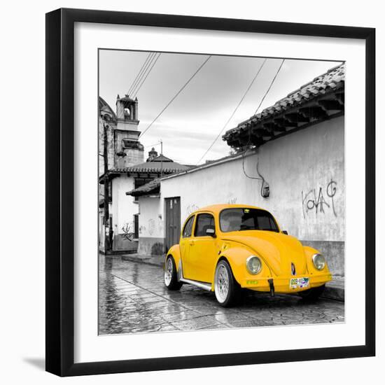 ¡Viva Mexico! Square Collection - Yellow VW Beetle Car in San Cristobal de Las Casas-Philippe Hugonnard-Framed Photographic Print