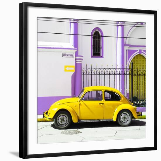 ¡Viva Mexico! Square Collection - Yellow VW Beetle in San Cristobal-Philippe Hugonnard-Framed Photographic Print