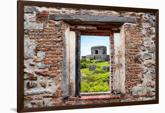 ¡Viva Mexico! Window View - Ancient Mayan Fortress in Tulum-Philippe Hugonnard-Framed Photographic Print