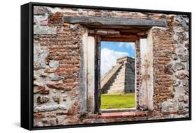 ¡Viva Mexico! Window View - El Castillo Pyramid of the Chichen Itza-Philippe Hugonnard-Framed Stretched Canvas