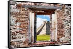 ¡Viva Mexico! Window View - El Castillo Pyramid of the Chichen Itza-Philippe Hugonnard-Framed Stretched Canvas