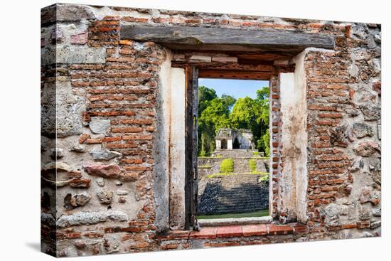 ¡Viva Mexico! Window View - Mayan Ruins in Palenque-Philippe Hugonnard-Stretched Canvas