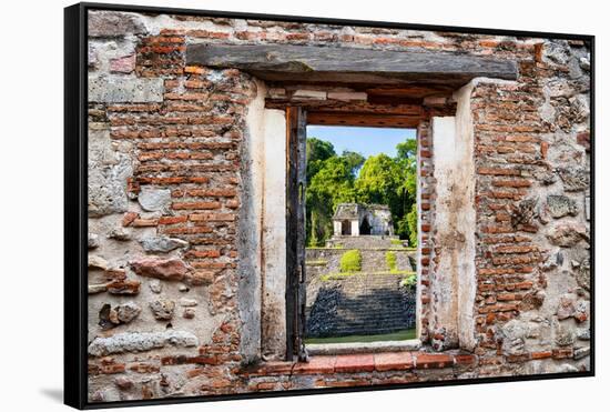 ¡Viva Mexico! Window View - Mayan Ruins in Palenque-Philippe Hugonnard-Framed Stretched Canvas