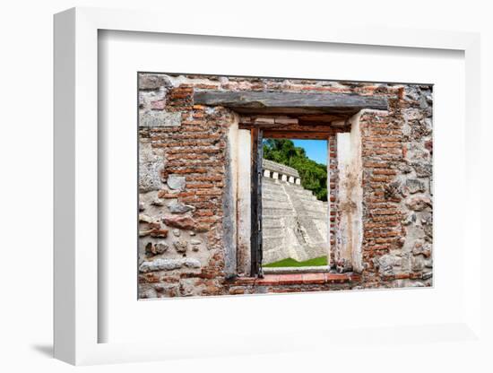 ¡Viva Mexico! Window View - Mayan Temple of Inscriptions in Palenque-Philippe Hugonnard-Framed Photographic Print